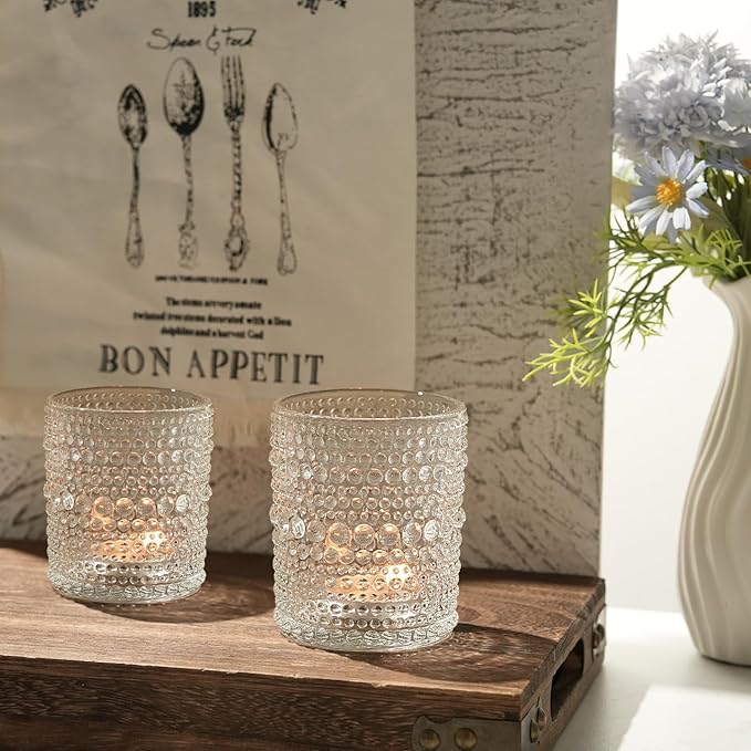 6 Pack Large Votive Candle Holders 2.7 * 3.5in, Clear DIY Wax Tea Light Candle Holder for Votives, Tealights & Pillar, Glass Candle Holders for Table Centerpiece Wedding