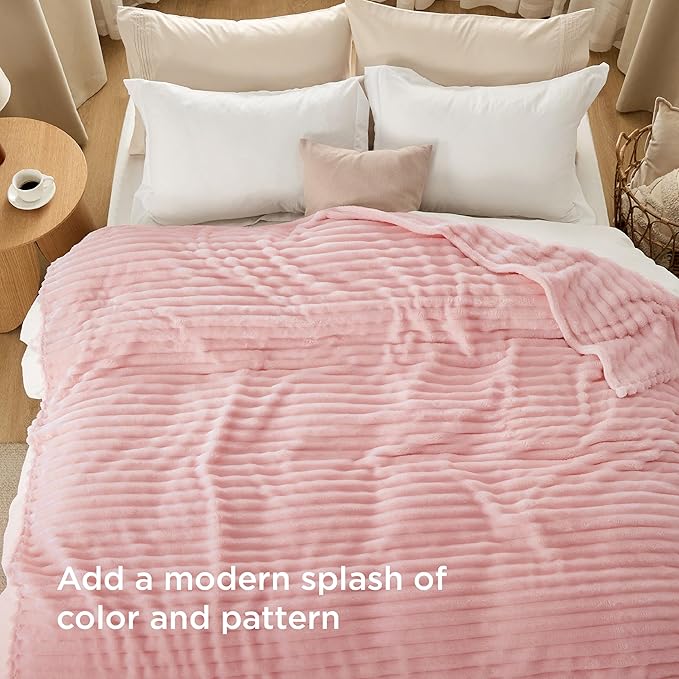 Bedsure GentleSoft Coral Pink Fleece Queen Blanket for Couch - Super Soft Cozy Blankets for Women, Cute Small Blanket for Girls, 90x90 Inches