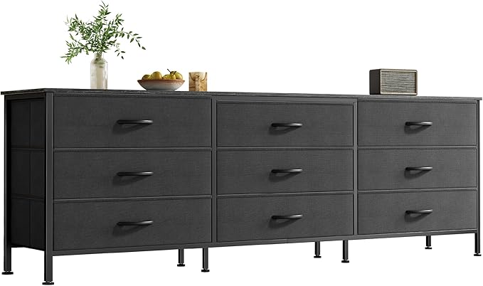 Huuger 63 Inch Dresser for Bedroom, Dresser for Closet with 9 Drawers, Large TV Stand for 55, 65, 70 Inch TV, Entertainment Center with Storage, Wide Long Chest of Drawers, Black