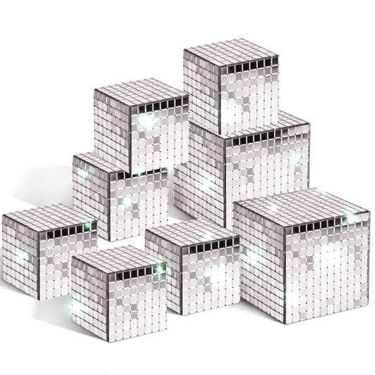 ZningEsxi 8 Pcs Mirror Disco Reflective Cube Party Stage Decorations Silver Mosaic Light Effect 70s Decoration Glitter Christmas Tree Wedding Holiday Festivals Table Ornaments