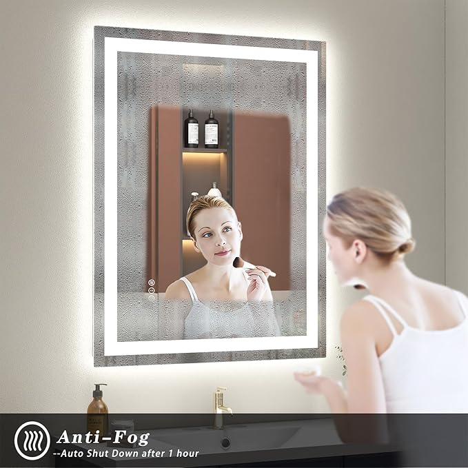 24x36 LED Mirror for Bathroom, Lighted Vanity Mirror for Wall, Dimmable, Anti-Fog, Shatter-Proof, ETL Listed (Front Lights + Backlit)