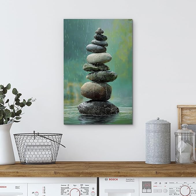 wall26 Canvas Print Wall Art Colorful Stacked Pebbles Vertical Zen Balance Photography Realism Rustic Colorful Multicolor for Living Room, Bedroom, Bathroom - 24"x36"