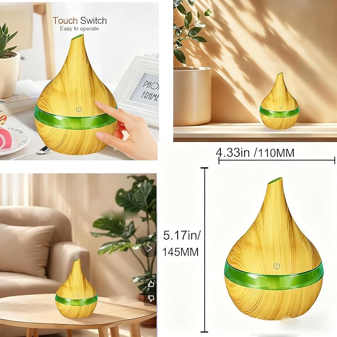 FULLBELL Cool Mist Humidifier, 300ML, 10-20 Hours Runtime, 7 Color Lights, 2 Modes, 24db Quiet, Black (Light Brown-300ML)