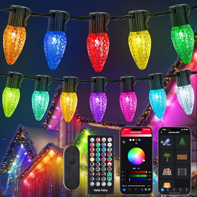 Smart C9 Christmas Lights Outdoor, 118FT 150LED RGB Color Changing String Lights, App&Remote Control, Music Sync, Connectable LED Christmas Tree Lights for Outdoor House Holiday Decoration