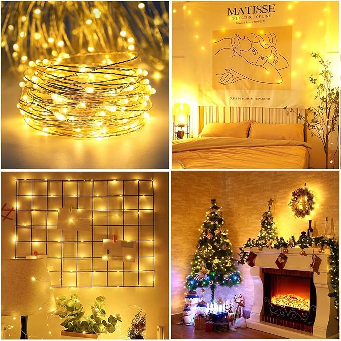 RUICHEN Plug in Fairy Lights with Switch, Waterproof 66 Ft 200 LED Silver Wire Starry String Firefly Lights for Bedroom, Patio, Garden, Balcony, Dorm, Warm White