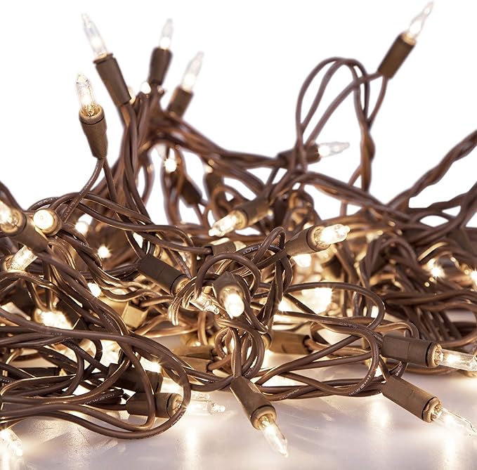 612 Vermont 100 Clear Mini Christmas String Lights on Brown Wire Cord, UL Approved for Indoor/Outdoor Use, 18 Foot of Lighted Length, 20 Foot of Total Length (Pack of 2)