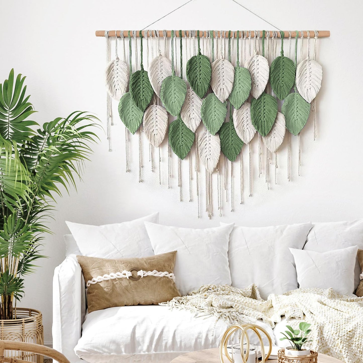 Weldomcor Large Macrame Wall Hanging, Boho Leaves Macrame Tapestry Wall Decor Handmade Woven Hanging Decor Chic Bohemian Wall Art Home Decoration for Bedroom Living Room Nursery Office 39"W x 29.5""L"