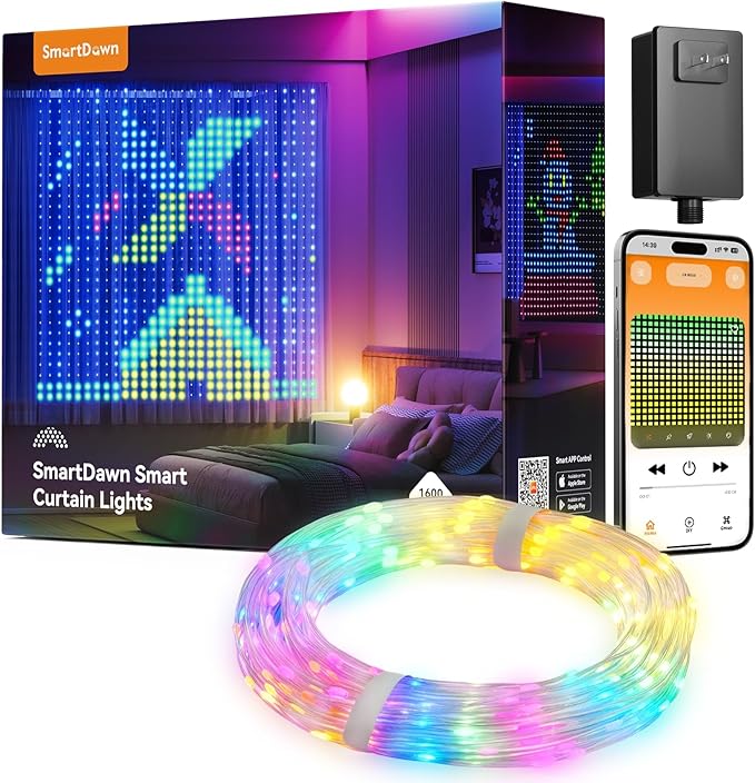 1600 RGB LEDs Smart Curtain Lights with DIY GIF, 6.6x6.6ft Color Changing Christmas Wall Lights with APP, IP65 Waterproof String Fairy Lights for Indoor Outdoor Bedroom Window Garage