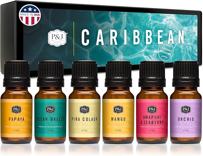 P&J Trading Fragrance Oil Caribbean Set | Pina Colada, Awapuhi Seaberry, Papaya, Mango, Ocean Breeze, Orchid Candle Scents for Candle Making, Freshie Scent, Soap Making Supplies, Diffuser Oil Scents