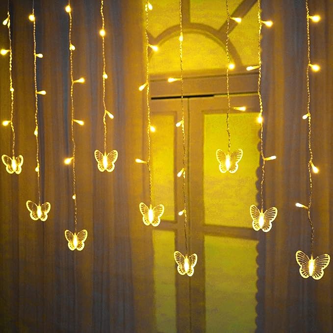 Butterfly Curtain Fairy Light, 8 Modes 120 LED USB Window Firefly Twinkle Timer String Lights 24 Butterflies with Remote, Waterproof Copper Wire for Room Bedroom Christmas Wedding Party Dorm Patio
