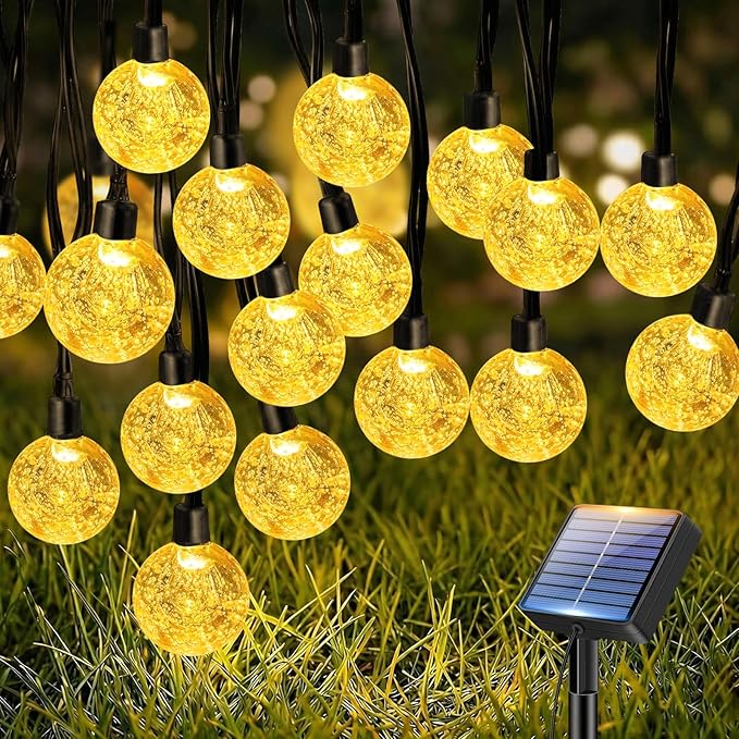 btfarm Solar String Lights Outdoor Waterproof, 50 LED 49 FT Solar Powered Patio Light, 8 Lighting Modes Crystal Globe Decoration for Garden Balcony Yard Porch Party, Warm White