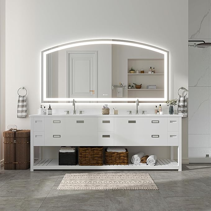 Hasipu 72" x 36" Arch LED Bathroom Mirror, Frontlit Wall-Mounted Vanity Mirror with Lights, Defogging, Smart Touch, Dimmable 3 Color Modes, Safety Shatterproof Glass Coating