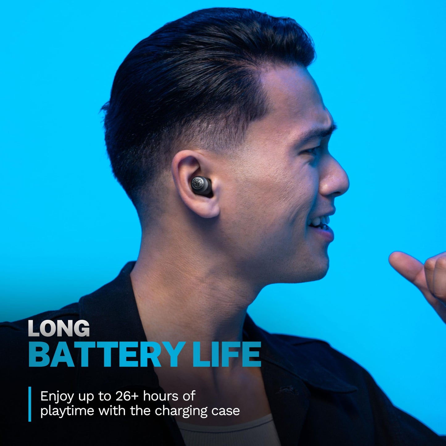 JLab Go Air Pop+ True Wireless Earbuds, in Ear Headphones, Bluetooth Earphones, 35H Playtime Ear Buds, Bluetooth Earbuds with Microphone, USB-C Charging Case, Dual Connect, EQ3 Sound, Black