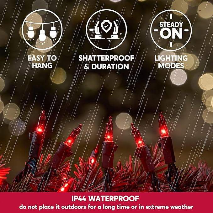 Joiedomi Red Christmas Lights Outdoor,42.8FT Christmas Tree Lights Outside,200(2x100) Count String Lights,Green Wire Xmas Lights for Decorations Indoor Holiday Theme Party Yard House