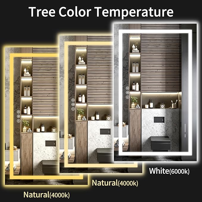 LED Bathroom Mirrors 28"x60" Bathroom Mirror with Lights for Wall, Backlit + Front Lit, 3 Colors, Anti-Fog, Dimmable Brightness for Vanity,Bathroom, Entryway, Living Room