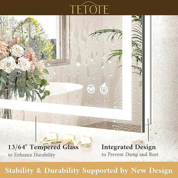 TETOTE LED Bathroom Mirror 22 x 30 Inch Lighted Bathroom Vanity Mirror with Lights, Brighter Frontlit and Backlit Light up Anti Fog Mirror, 3-Color Dimmable, Shatterproof Tempered Glass, Waterproof