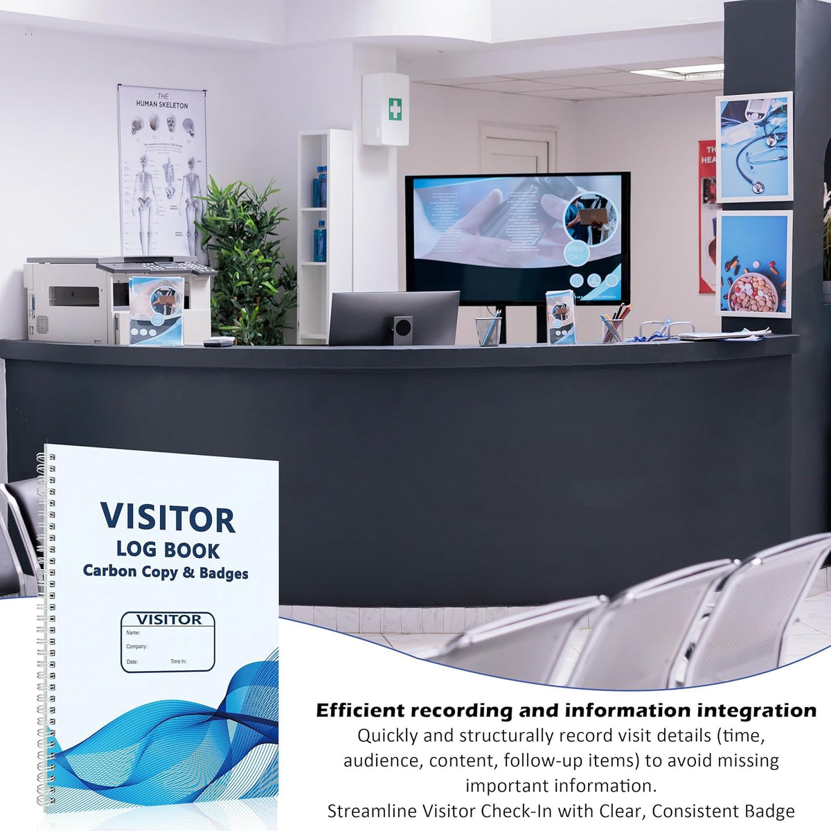 3 Pack of 450 Visitor Badges Registry Log with Carbon Copy Visitor Stickers Letter Size Visitor Log Book Extras Protecting Privacy Pages Spiral-Bound Self Visitor Badges Guest Register Book(3)