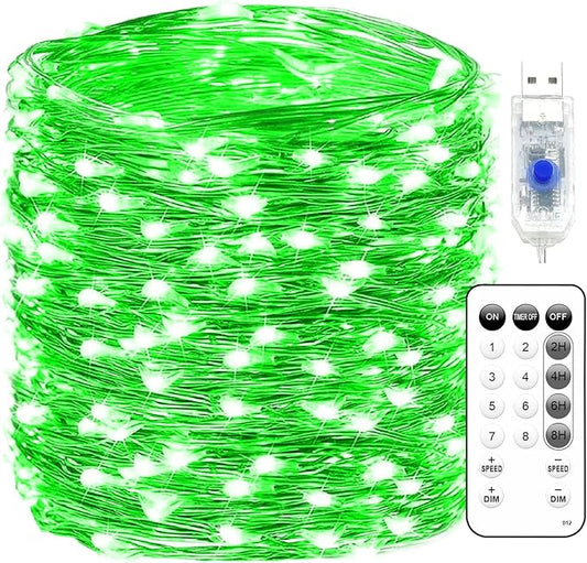 Fairy Lights 66ft 200 LED USB Twinkle String Lights Plug in Silver Wire Lights with Remote and Timer 8 Modes Outdoor Waterproof Starry Lights DIY Party Wedding Christmas Decoration（Green）