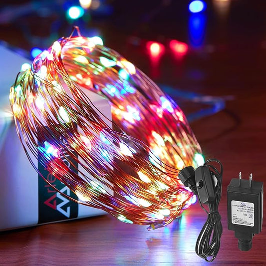 33 Ft. Fairy Lights, 100 LED Waterproof Copper Wire Firefly String Lights, Multi Color, Adapter Included, Starry String Lights for Indoor Outdoor Christmas Patio Wedding Decoration(1 Pack)