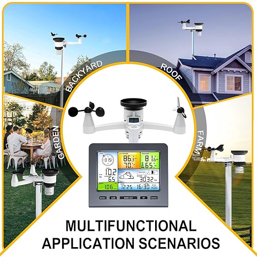 Urageuxy Wireless Weather Station Indoor Outdoor with WiFi, Rain Gauge, Wind Speed/Direction Sensor, Temperature, Humidity, Weather Forecast