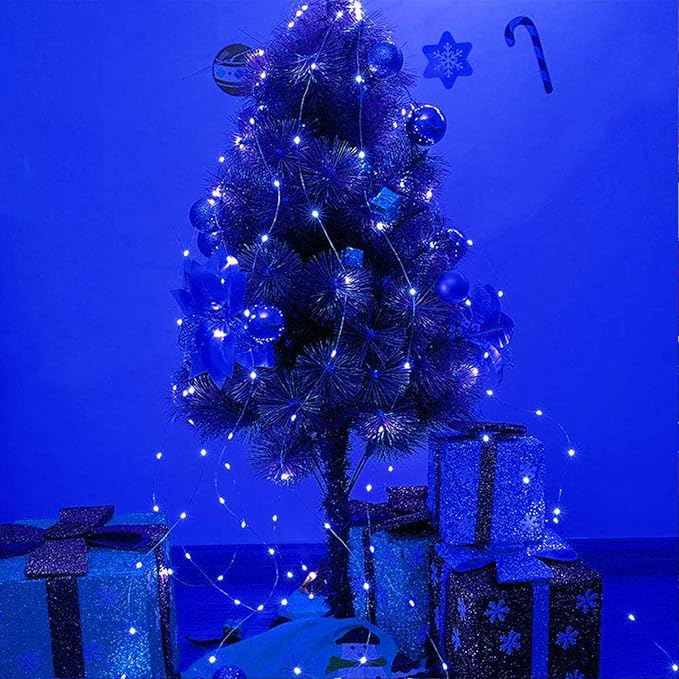 RUICHEN 20 Ft 120 LED USB Fairy String Lights with On/Off Switch, Waterproof Copper Wire Lights for Bedroom Wall Ceiling Wreath Crafts Christmas Easter Wedding Party, Blue, 2 Pack