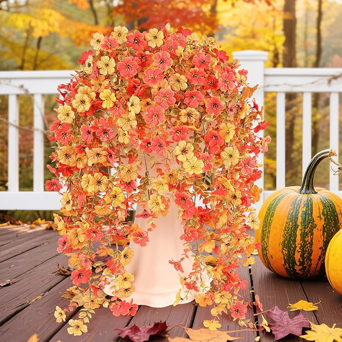 6 Bundles Artificial Fall Flowers for Outdoors Fake Plants Garden Home Fall Decor,UV Resistant Realistic Silk Faux Autumn Flower Indoor Outside Front Porch Patio Balcony Yard Farmhouse(Orange)
