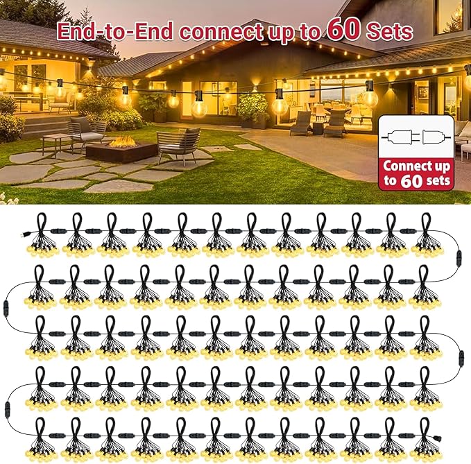 LAMPHOME 4 Pack LED Outdoor String Lights, 26FT Yellow Patio Lights with 12+1 Edison Shatterproof Bulbs,Waterproof Connectable Dimmable Outside Hanging Lights for Backyard Porch Garden Party Decor