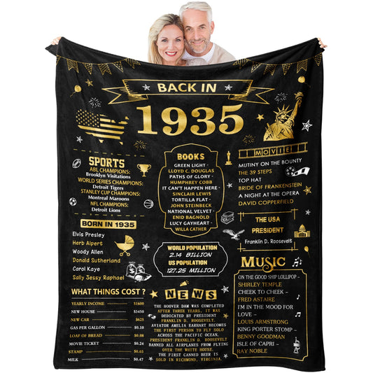 Neuturs 90th Birthday Blanket Gifts for Women Men, 90th Birthday Decorations for Women Men, Best 1935 Gifts for 90 Year Old Woman Man, Happy 90 Birthday Gift Ideas Decorations Blanket 60"X50"
