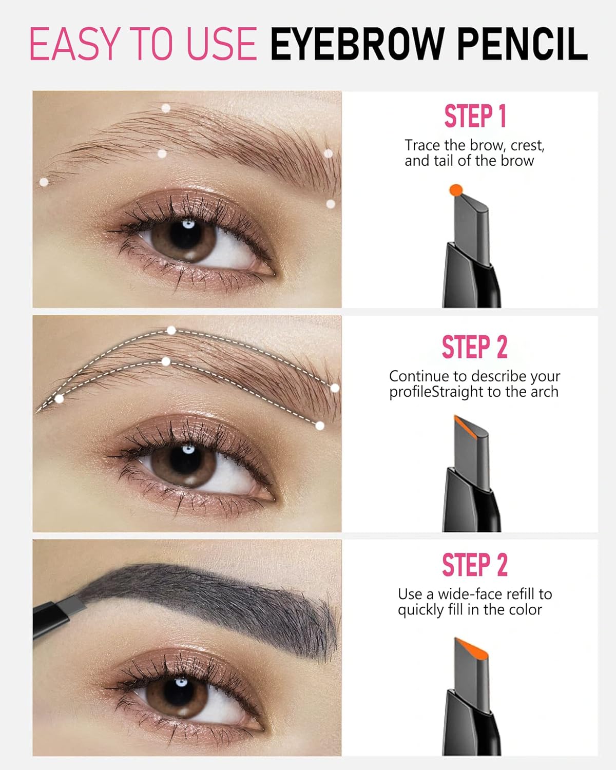 Grey Eyebrow Pencil for Older Women, Waterproof, Eyebrow Pen for Gray Hair