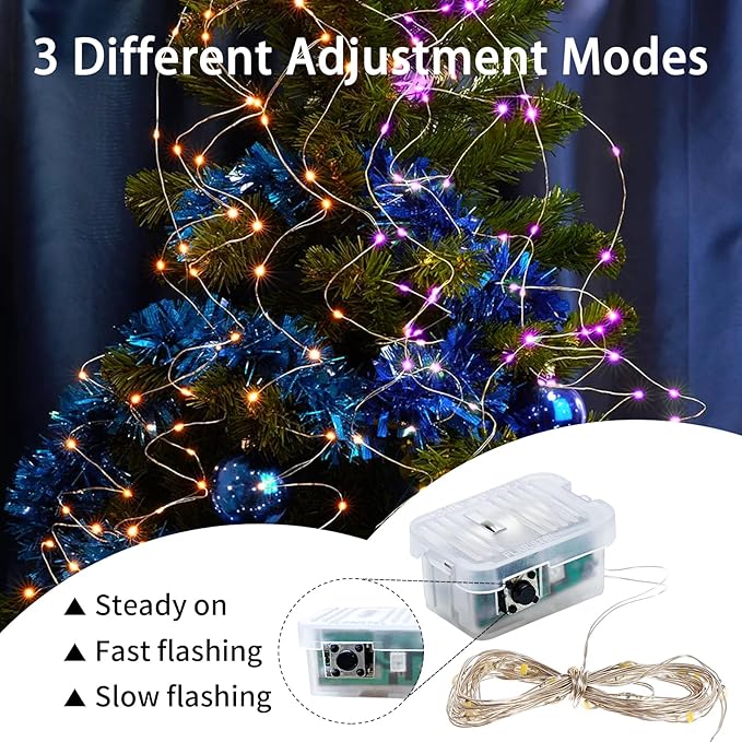 Aogist 50 Pack Fairy Lights 3 Modes 7ft 20 LED Waterproof,Battery Operated Silver Wire Firefly Starry Moon Mini String Lights for Mason Jars Christmas DIY Crafts Wedding Party Bedroom,Orange