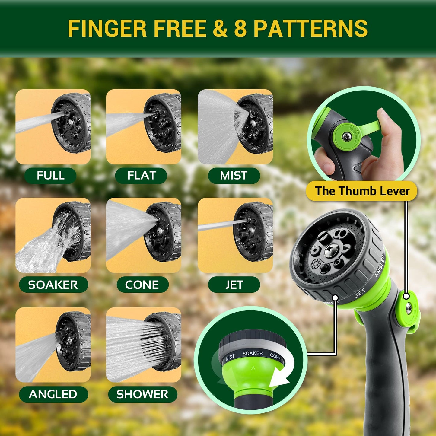 360 GADGET Garden Hose - Water Hose 50 FT with Swivel Handle & 8 Function Nozzle, Flexible, Heavy Duty, No Kink, Lightweight Metal Hose for Outdoor, Yard, 304 Stainless Steel