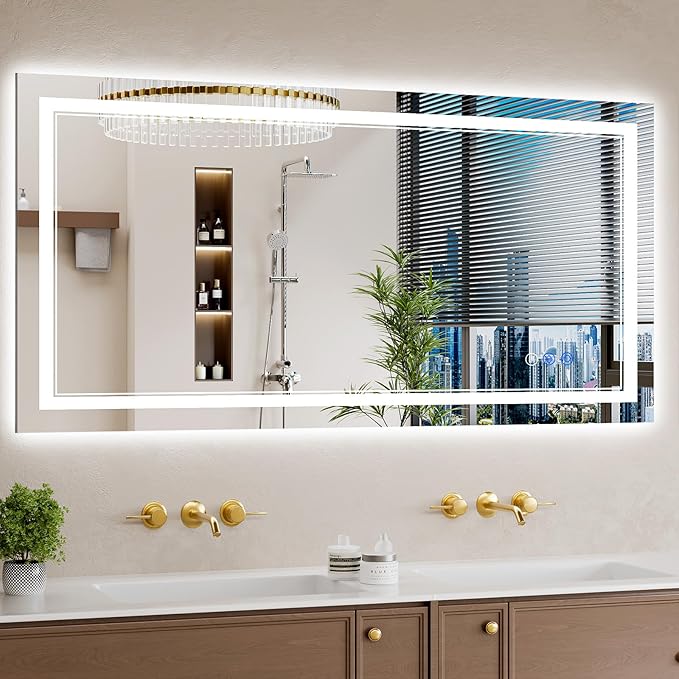 24"x48" LED Bathroom Mirror with Lights, Anti-Fog, Backlit + Front Lit, Dimmable, Led Vanity Mirror for Wall, Lighted Bathroom Mirror, 3 Colors, Shatter-Proof Tempered Glass