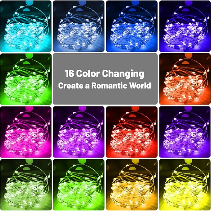 Color Changing Fairy String Lights, 33ft 100 LED Twinkle Lights with Remote & Timer, Multicolor Outdoor Christmas Lights for House Tree 4th of July Bedroom Xmas Indoor Decor