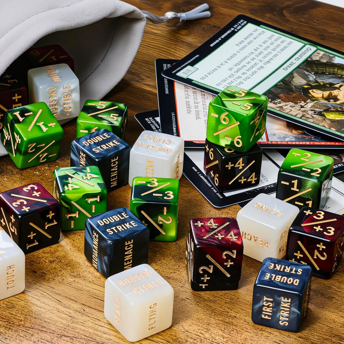 48 Pieces MTG Counter Token Dice Counters Keyword Counters Life Counter Tokens Dice Buff Tokens Compatible with Magic Card Game Accessories CCG Creature Stats (Green&red)
