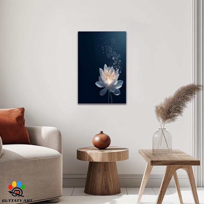 Zen Lotus Canvas Wall Art, Black White Zen Bathroom Wall Art Lotus Picture, Floral Spiritual Meditation Painting Artwork, lotus flower pictures bathroom decor zen painting for Yoga Spa 12x18 inch