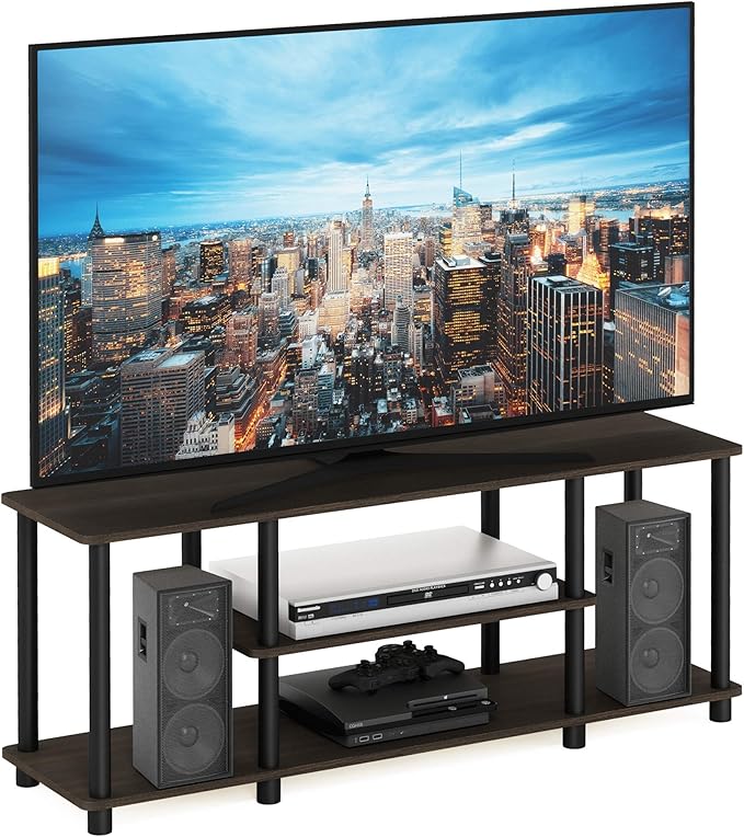 Furinno Turn-N-Tube No Tools 3D 3-Tier Entertainment TV Stand up to 50 inch TV, Round Tubes, Dark Brown / Black