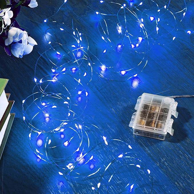 2 Pack 32.8 Ft. Battery Operated Outdoor String Lights with Remote & Timer, LED Blue Fairy Lights, Waterproof Twinkle Lights for Bedroom, Dorm, Mason Jar, Wedding, Party, Christmas