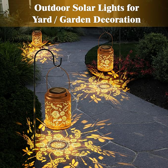 Birthday Gifts for Women Dragonfly Solar Lanterns Outdoor Waterproof, Hanging Metal Solar Lights Outdoor Decor for Party/Patio/Yard/Garden/Indoor