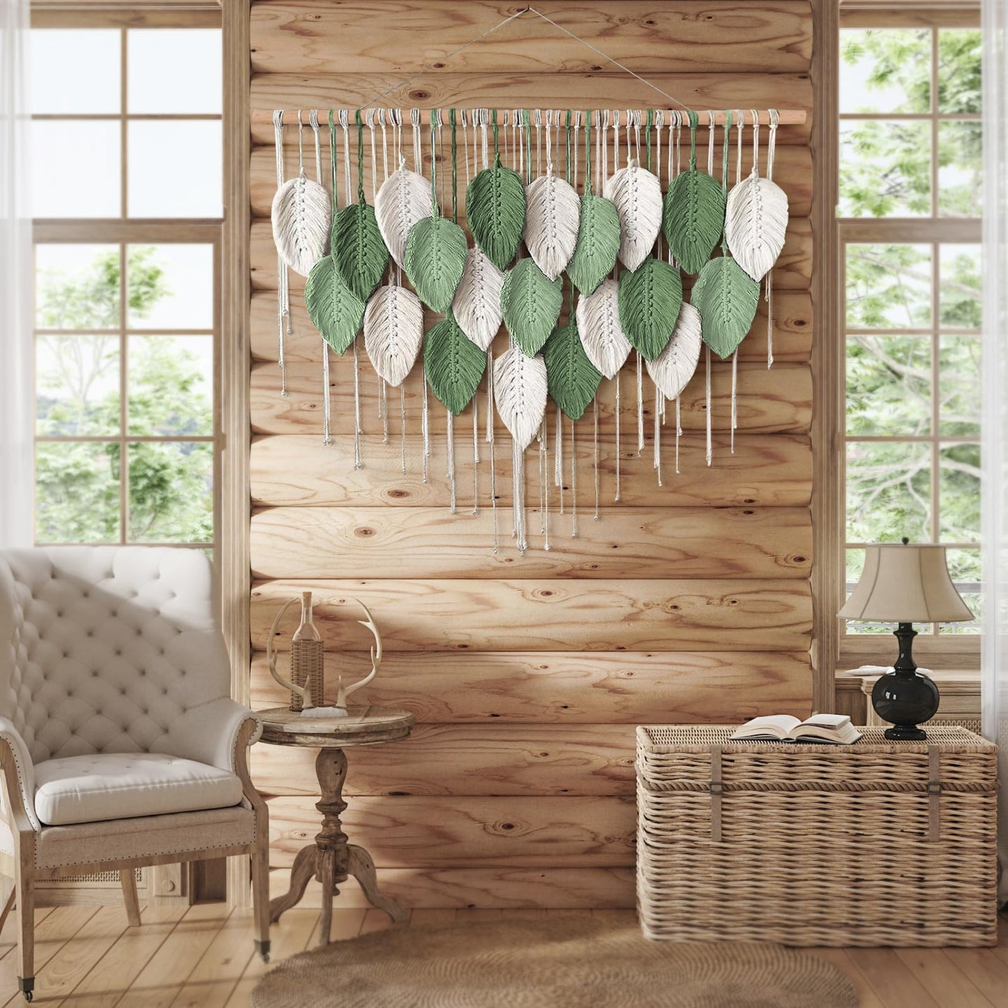 Weldomcor Large Macrame Wall Hanging, Boho Leaves Macrame Tapestry Wall Decor Handmade Woven Hanging Decor Chic Bohemian Wall Art Home Decoration for Bedroom Living Room Nursery Office 39"W x 29.5""L"