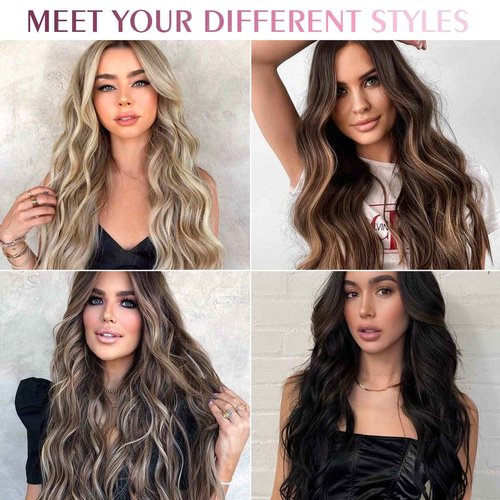 Fimislosion Real Hair Extensions Clip in Human Hair, Seamless Clip in Hair Extensions Real Human Hair, 18 Inch Clip ins extensions for women, Dark Brown to Chestnut Brown and Honey Blonde 120G 7Pcs