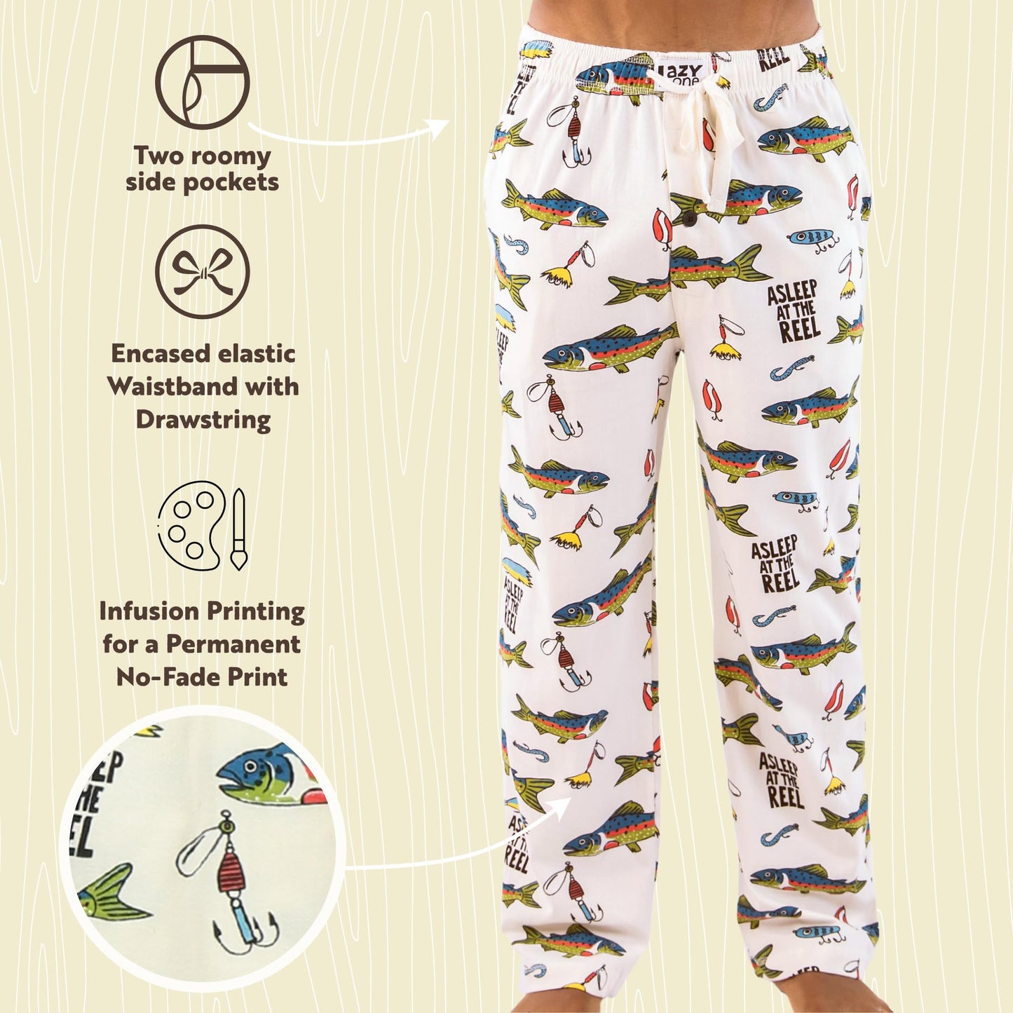 Lazy One Funny Ocean Pajama Pants For Men, Men's Separate Bottoms, Lounge Pants, Fishing, Outdoors (Asleep At The Reel, X-LARGE)