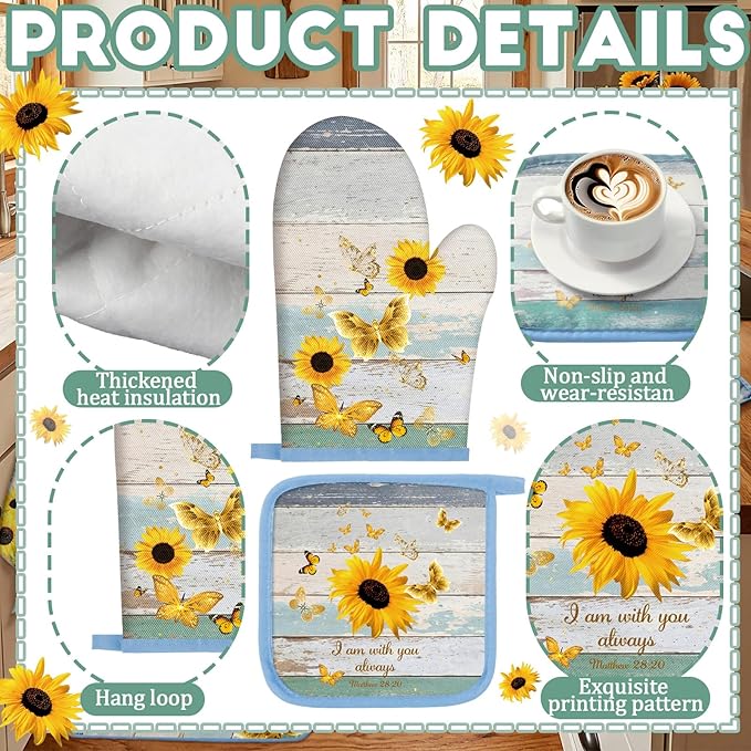 Fourluoo 10 Pcs Sunflower Kitchen Decor and Accessories Set Sunflower Kitchen Towels and Rugs Oven Mitts and Pot Holders for Cooking Baking Mom Housewarming Gifts