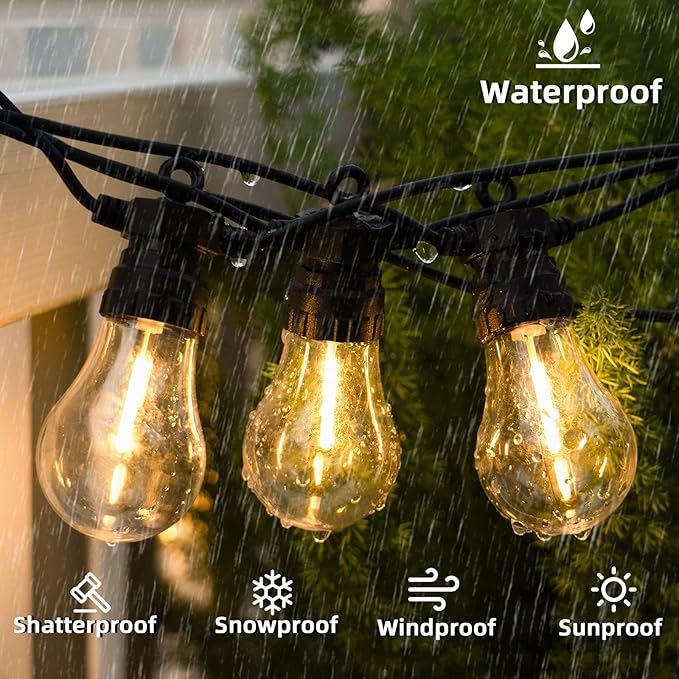 LED Outdoor String Lights with 10 Shatterproof Edison Bulbs, 23FT Commercial Grade Patio Lights, Replaceable Wick Outside Hanging Lights Waterproof for Porch, Deck, Garden, Backyard 2700K