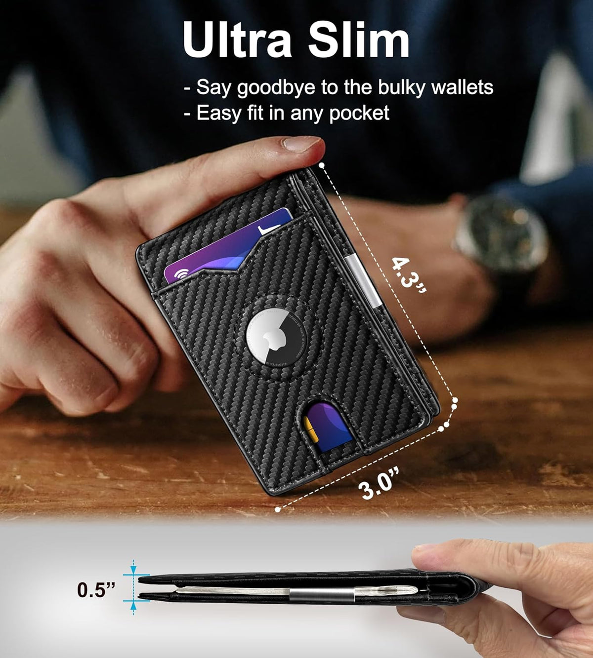 Airtag Wallet for Men,with Money Clip 11 Cards Slim Front Pocket Leather RFID Blocking Wallet with Gift Box
