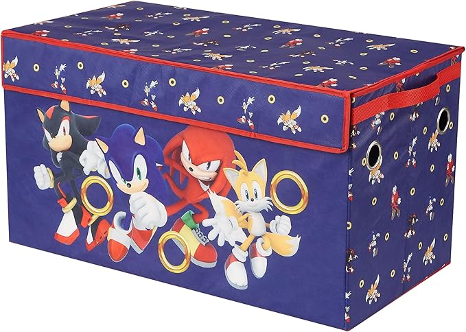 Idea Nuova Sega Sonic the Hedgehog Collapsible Storage Trunk,Durable Toy Chest with Soft Lid, 28.5x14.5x16, Foldable Organizer for Kids’ Bedroom & Playroom