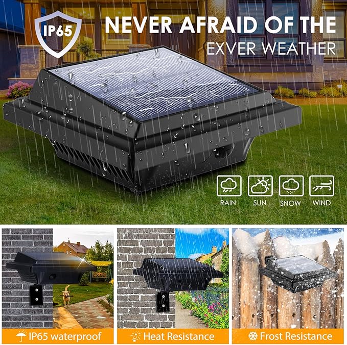 KEENZO Outdoor Solar Lights - Gutter Lights 2pcs, Solar-Powered LED Wall/Fence/Step/Deck Lights with 25 Warm Light LED, Outdoor Waterproof Lighting for Garden, Patio, Backyard, Pathway and Eaves Wall