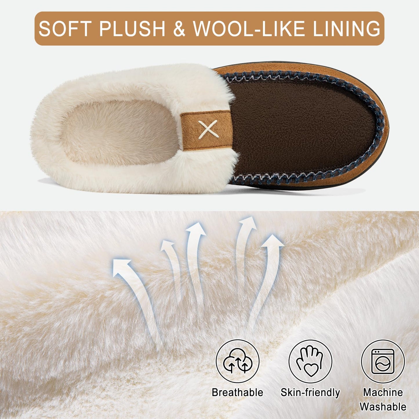 Homitem Mens Slippers Memory Foam Fuzzy Slippers for Men Wool-Like Plush Fleece Lined House Shoes Indoor Outdoor Anti-Skid Rubber Sole Home Bedroom(Size 11-12,Coffee)