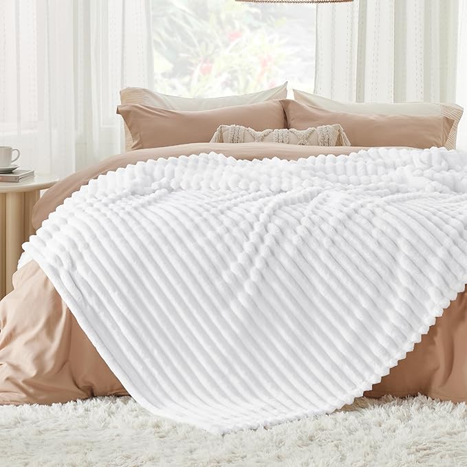 Bedsure GentleSoft White California King Size Blanket for Couch - Cozy Soft Blankets for Women, Cute Small Fleece Throws for Girls, Birthday Gifts for Women, White, 102x96 Inches