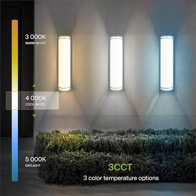 ASD 24 Inch LED Outdoor Sconce Lights - 25W 120-277V 3000K 4000K 5000K Nickel Exterior Lighting Fixtures, Dimmable Exterior Lights for House, Modern Patio Wall Light Fixture ETL 2 Pack