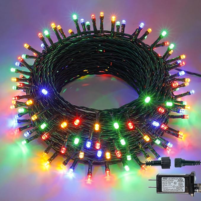 Hopolon String Lights Indoor Outdoor, 33 FT 100 LED Connectable Green Wire Twinkle Fairy Lights, Plug in Christmas Light Waterproof for Wedding Party Patio Spring Decor (Multicolor)